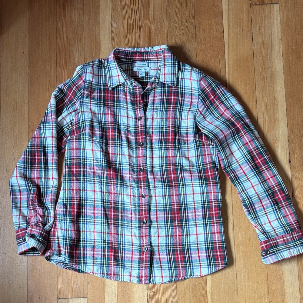 L.L. Bean Red and Green Plaid Button Down Shirt